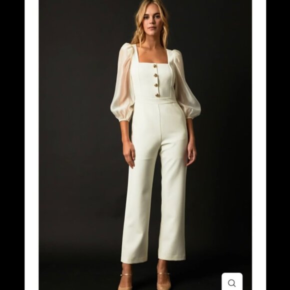 Anthropologie ENDLESS ROSE  Organza Sleeve Jumpsuit Size S - Picture 1 of 13